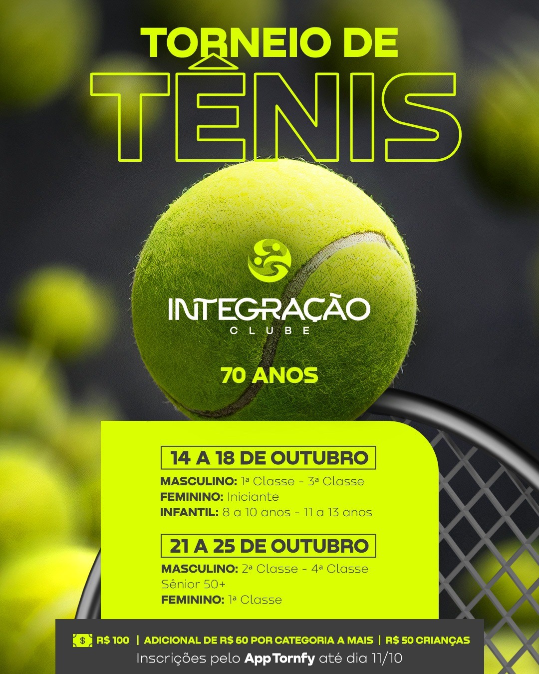 Cartaz do evento Clube Integração 70 Anos - Torneio De Tenis