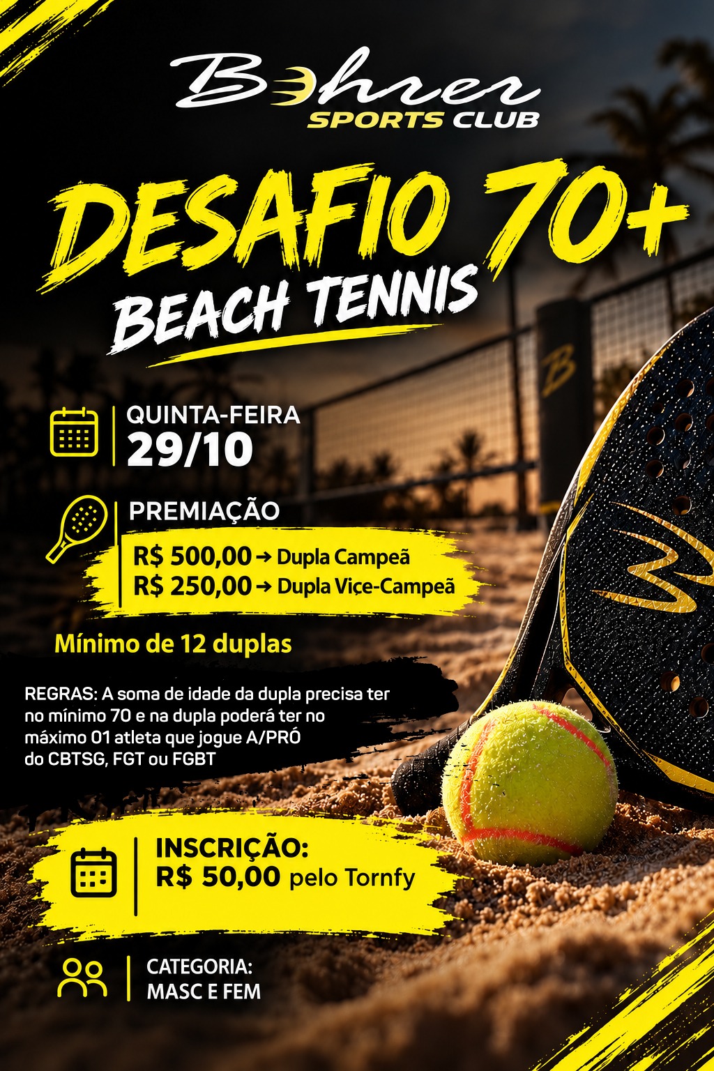Cartaz do evento DESAFIO 70+ BEACH TENNIS
